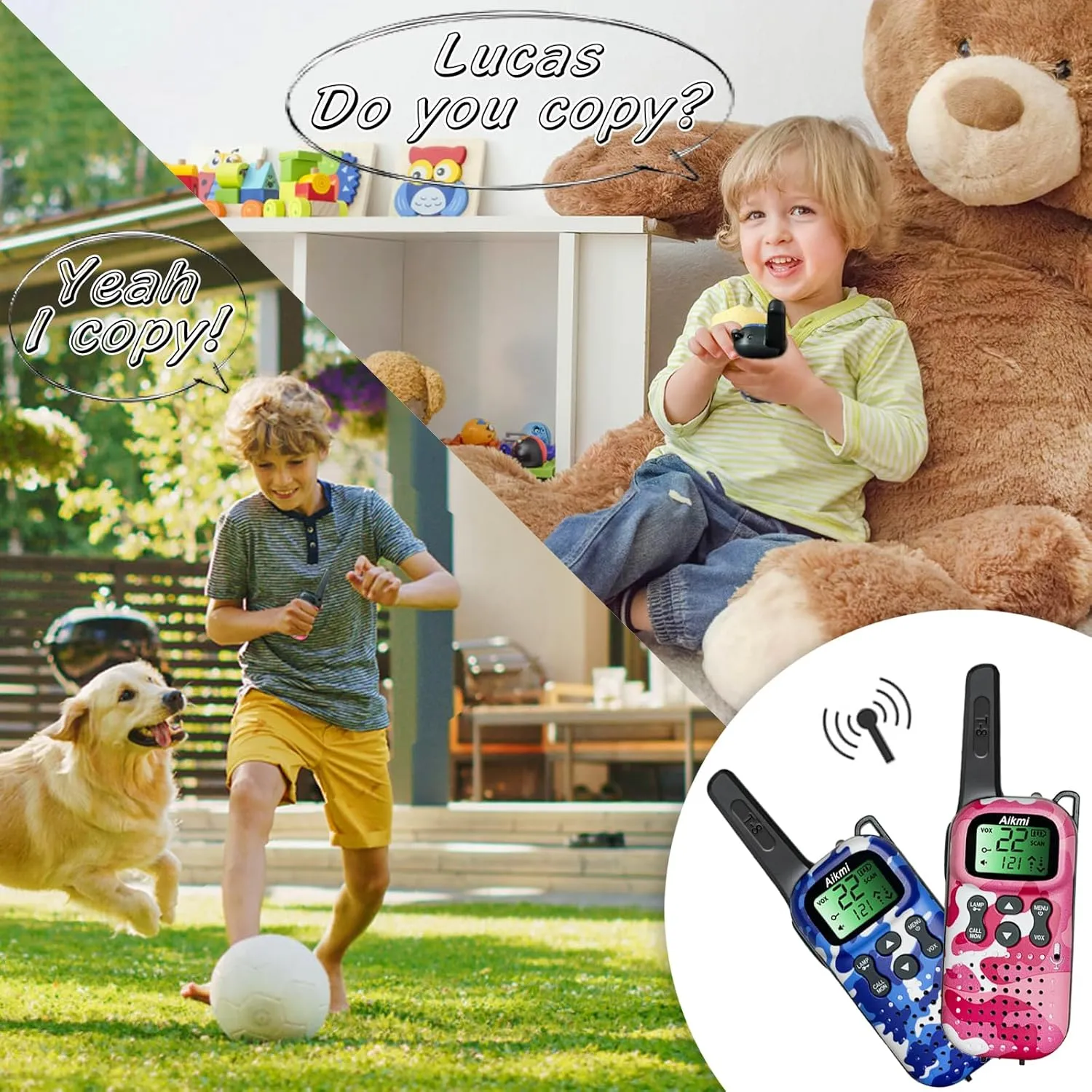 Kids Walkie Talkies Toys Boys Gifts 5 6 7 8 9 Year Old Outdoor Toys for Kids 2 Way Radio with Camping Gear Army Soldier Toys Pretend Play Birthday Present Boy (Blue Pink)