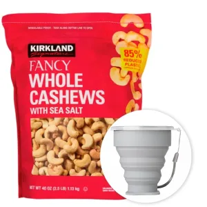 kirkland Signature Fancy Whole Cashews With Sea Salt 40 oz - 2.5LB Item 1390413 Bundle with MORALZA Silicone Collapsible Cup 200ml - 2 Items