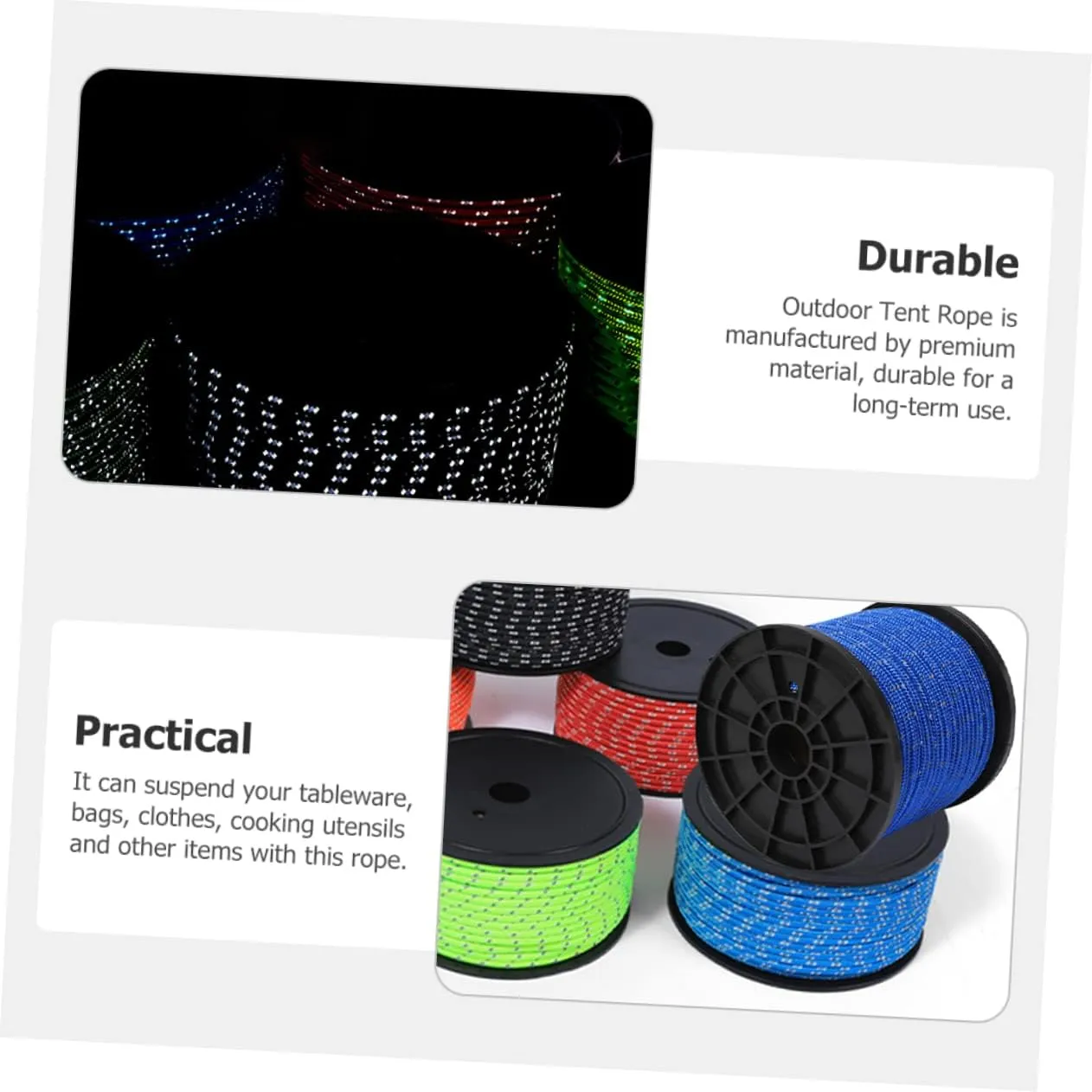Kisangel 1 Roll Tent Reflective Rope Tent Tie Down Outdoor Tent Tying Ropes Camping Tarp Rope Tent Ropes Tent