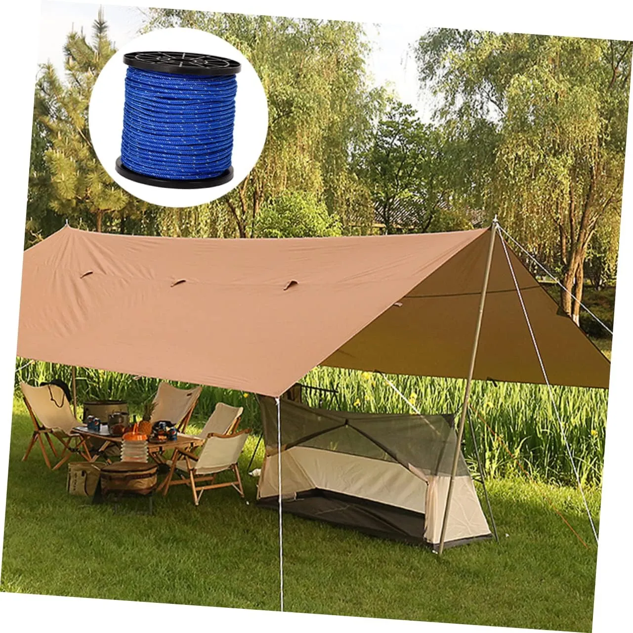 Kisangel 1 Roll Tent Reflective Rope Tent Tie Down Outdoor Tent Tying Ropes Camping Tarp Rope Tent Ropes Tent