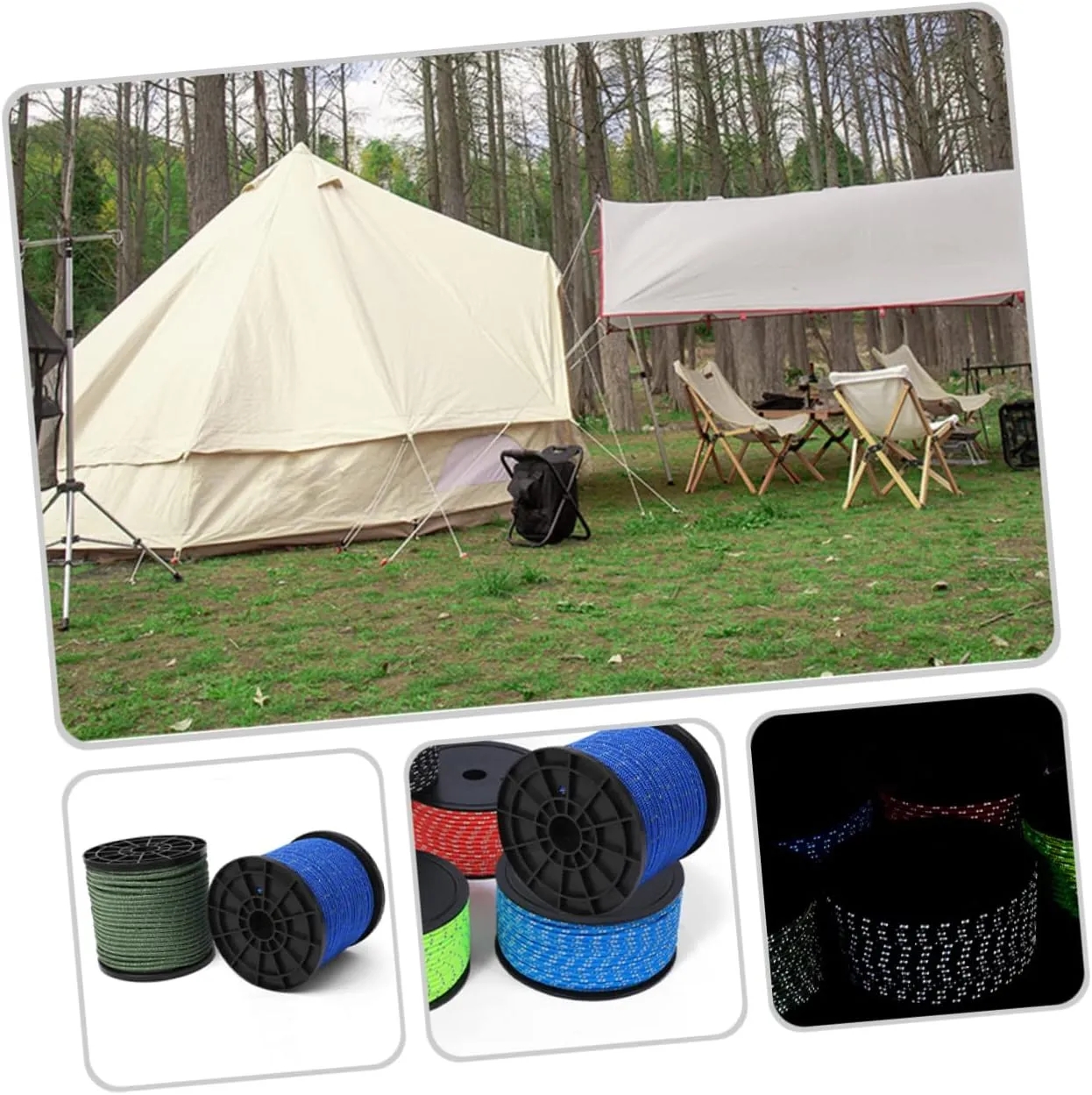 Kisangel 1 Roll Tent Reflective Rope Tent Tie Down Outdoor Tent Tying Ropes Camping Tarp Rope Tent Ropes Tent