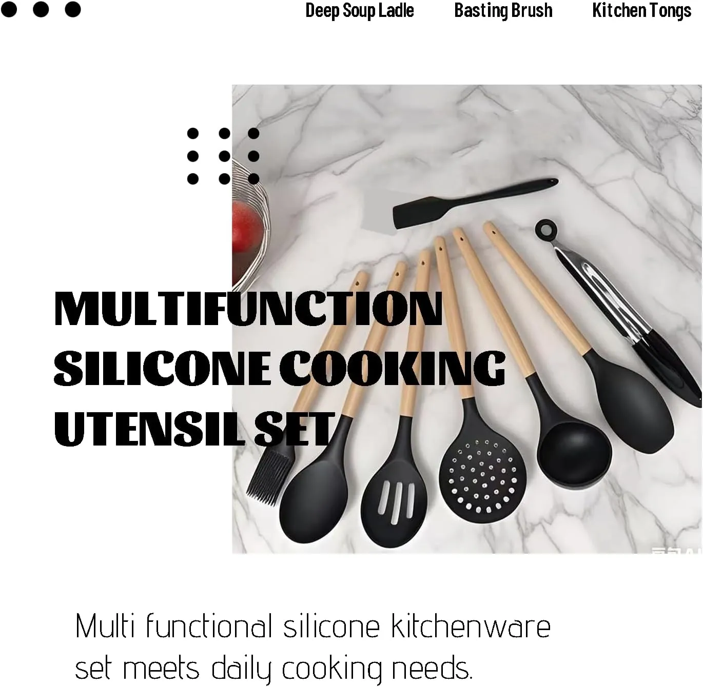 Kitchen Cooking Silicone Utensils Set, Black 33 pce Rubber Spatula Cookware Accessories For Home, Chef Decor Appliances, Nonstick Heat Resistant Silicona can withstand temperatures up to 446
