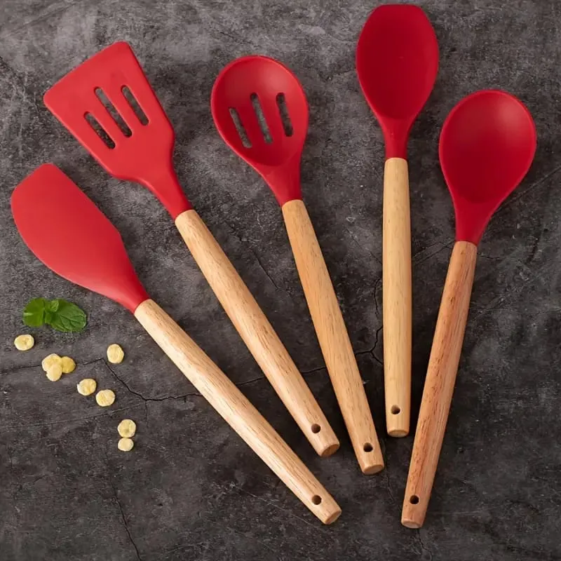 Kitchen Spoon Utensil Set, 5 Pcs Silicone Spatula Cooking Set