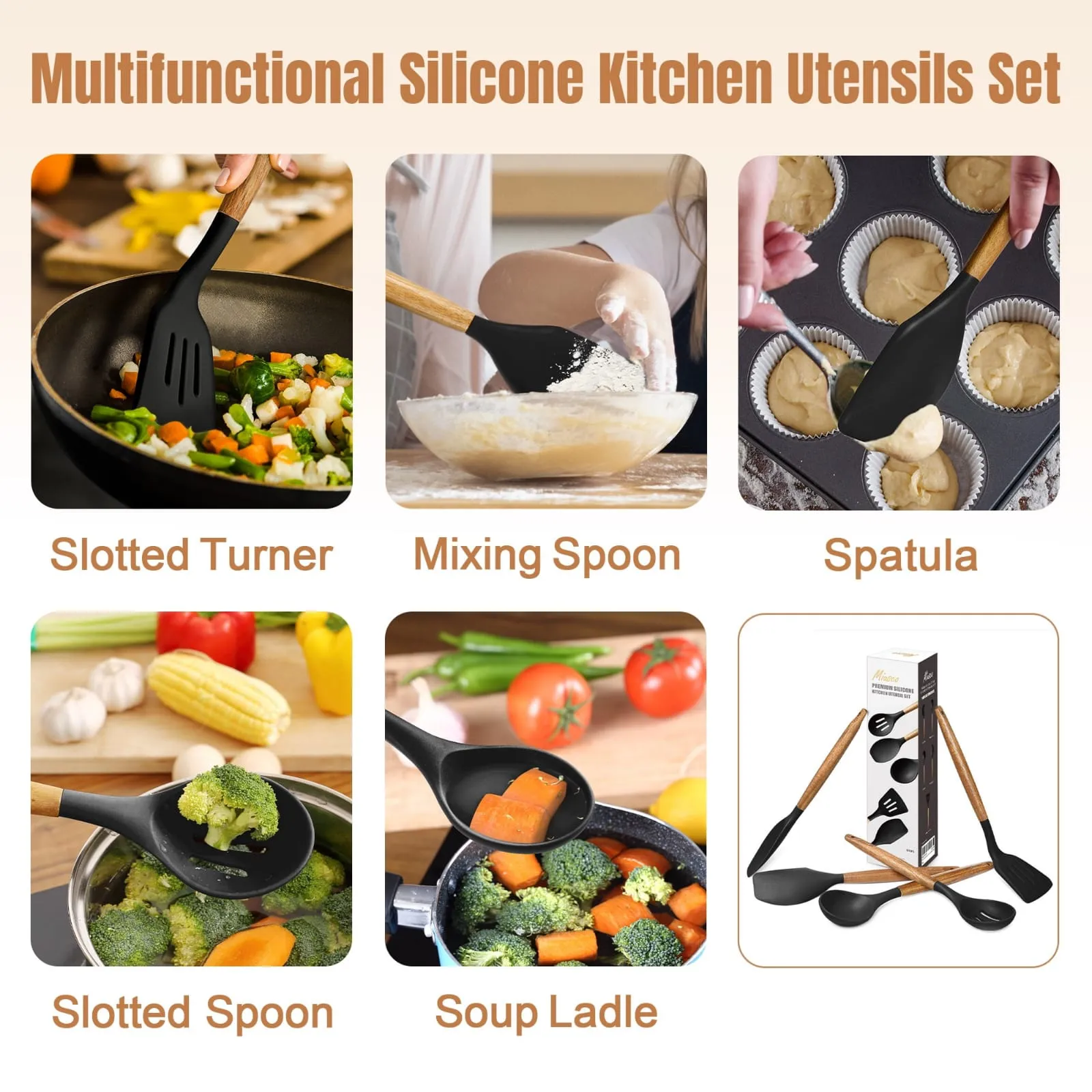 Kitchen Spoon Utensil Set, 5 Pcs Silicone Spatula Cooking Set