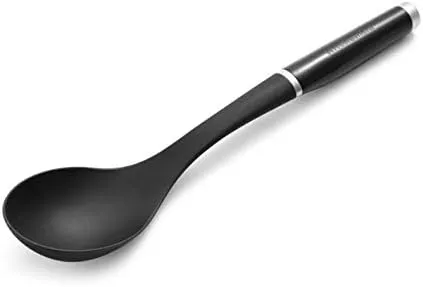 KitchenAid Classic Slotted Turner, One Size, Black 2, 13.66-Inch & KitchenAid Classic Soup Ladle, One Size, Black 2 & KitchenAid Classic Basting Spoon, One Size, Black