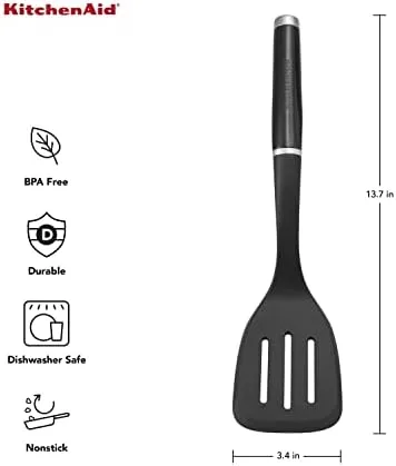 KitchenAid Classic Slotted Turner, One Size, Black 2, 13.66-Inch & KitchenAid Classic Soup Ladle, One Size, Black 2 & KitchenAid Classic Basting Spoon, One Size, Black