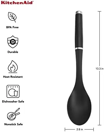 KitchenAid Classic Slotted Turner, One Size, Black 2, 13.66-Inch & KitchenAid Classic Soup Ladle, One Size, Black 2 & KitchenAid Classic Basting Spoon, One Size, Black