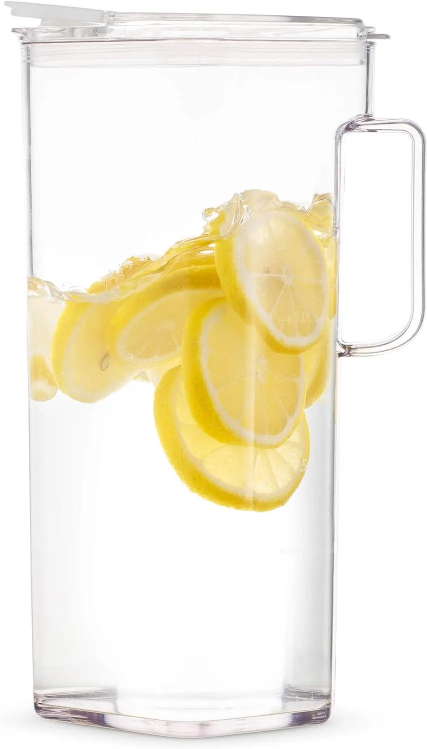 Komax Tritan Plastic Water Pitcher with Lid – BPA-Free, Square Water & Iced Tea Pitcher - Dishwasher Safe – Tea, Sangria, or Juice Containers with Lids for Fridge (2.4 Qt)
