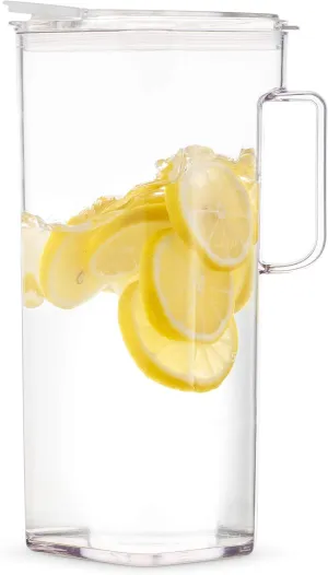 Komax Tritan Plastic Water Pitcher with Lid – BPA-Free, Square Water & Iced Tea Pitcher - Dishwasher Safe – Tea, Sangria, or Juice Containers with Lids for Fridge (2.4 Qt)