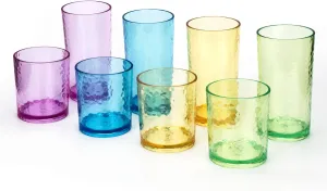 KX-WARE 14-ounce and 20-ounce Acrylic Glasses Plastic Tumbler, set of 8 Multicolor - Hammered Style, Dishwasher Safe, BPA Free