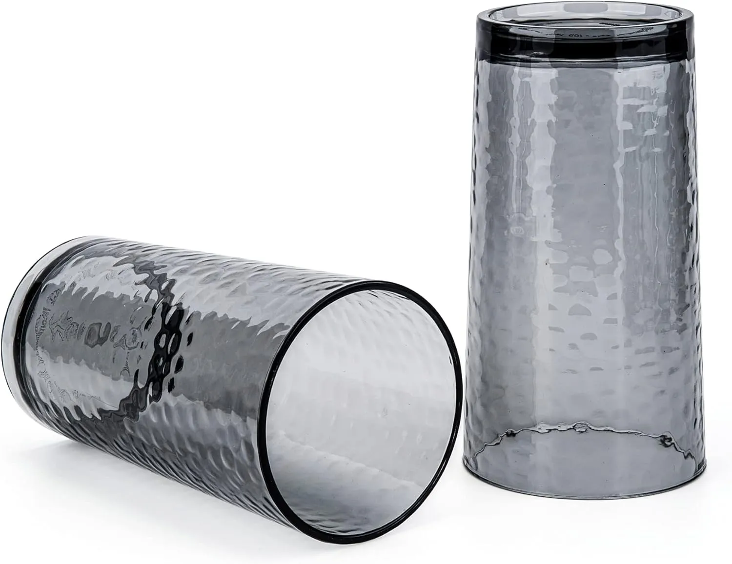 KX-WARE 14-ounce and 20-ounce Acrylic Glasses Plastic Tumbler, set of 8 Smoky Grey - Hammered Style, Dishwasher Safe, BPA Free