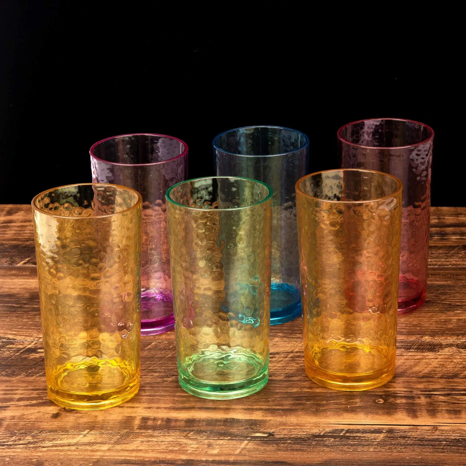 KX-WARE 20-ounce Acrylic Glasses Plastic Tumbler, set of 12 Multicolor - Hammered Style, Dishwasher Safe, BPA Free