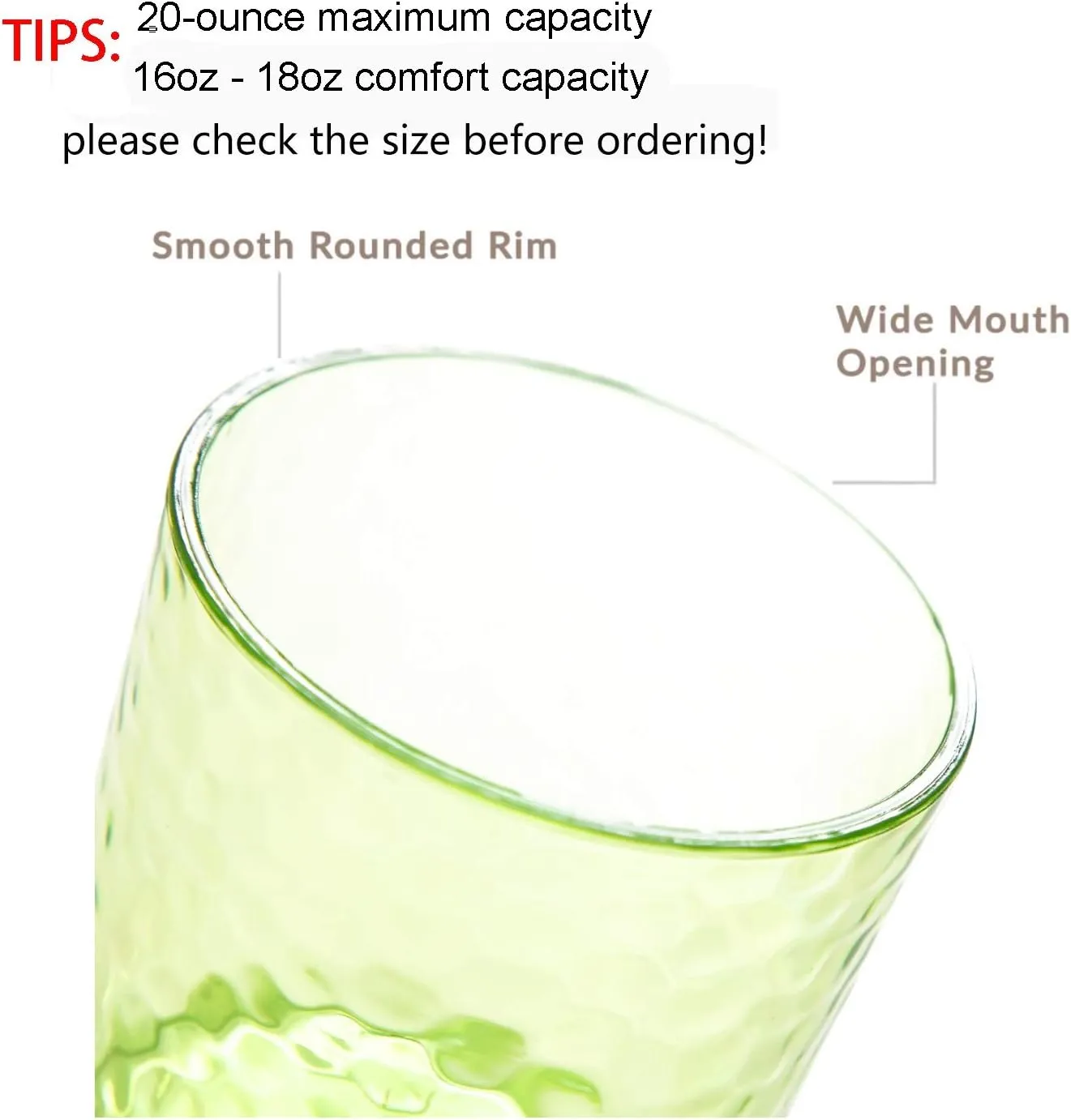 KX-WARE 20-ounce Acrylic Glasses Plastic Tumbler, set of 12 Multicolor - Hammered Style, Dishwasher Safe, BPA Free