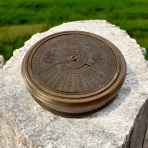 Large Calendar Compass | Custom Engraving on Back | Vintage Brass Perpetual Calendar