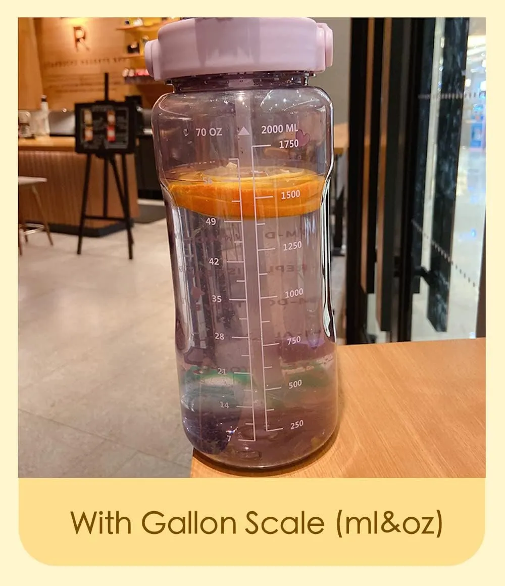 Large Kawaii Clear Gallon Water Bottle with Time Marker and Straw 70oz Kawaii Water Bottle with and Resin Stickers Portable Giant Drinking Bottle for School Sports Yoga Spill Proof Water Jug (Green)