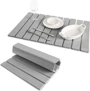 Large Quick Drying Stone Dish Drying Mats for Kitchen Counter,24"*16" Foldable Heat Insulation Instant Water-Absorbed Dish Drying Pad,Absorbent Diatomaceous Earth Mats for Tableware（Gray）