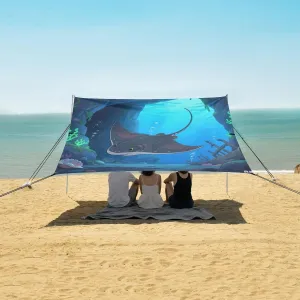 Large Ray Undersea Beach Canopy Tent Anti-UV & Wind Resistant, Camping Sun Shelter Easy Setup Portable,Outdoor Shade Tents with Sandbags,Sand Shovels,Ground Pegs & Stability Poles