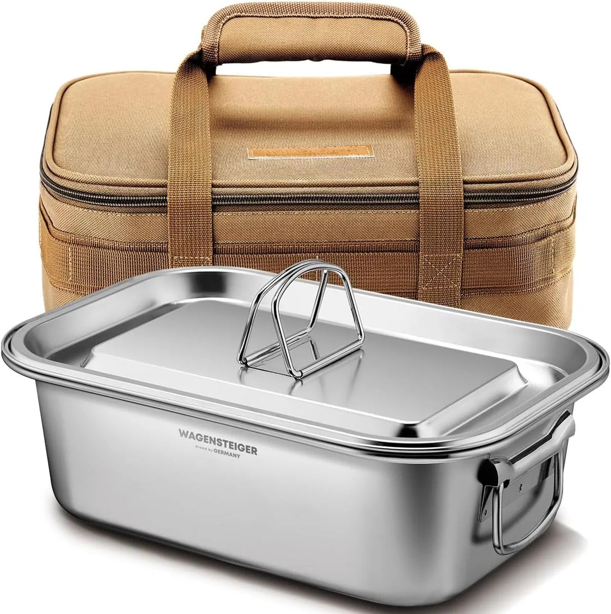 Large Stainless Steel Camping Pot & Carrying Bag Set 4.5L/1.2Gal | Square Metal Pot & Organizer Bag for Outdoor Cooking; Water-Proof Storage Organizer, Food Storage Container, Cooler Bag