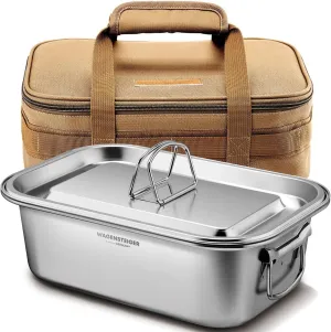 Large Stainless Steel Camping Pot & Carrying Bag Set 4.5L/1.2Gal | Square Metal Pot & Organizer Bag for Outdoor Cooking; Water-Proof Storage Organizer, Food Storage Container, Cooler Bag