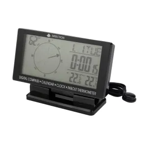 LCD Digital Display Screen Car Compass,Calendar,Clock,in & Out Thermometer with Blue Backlight for Car