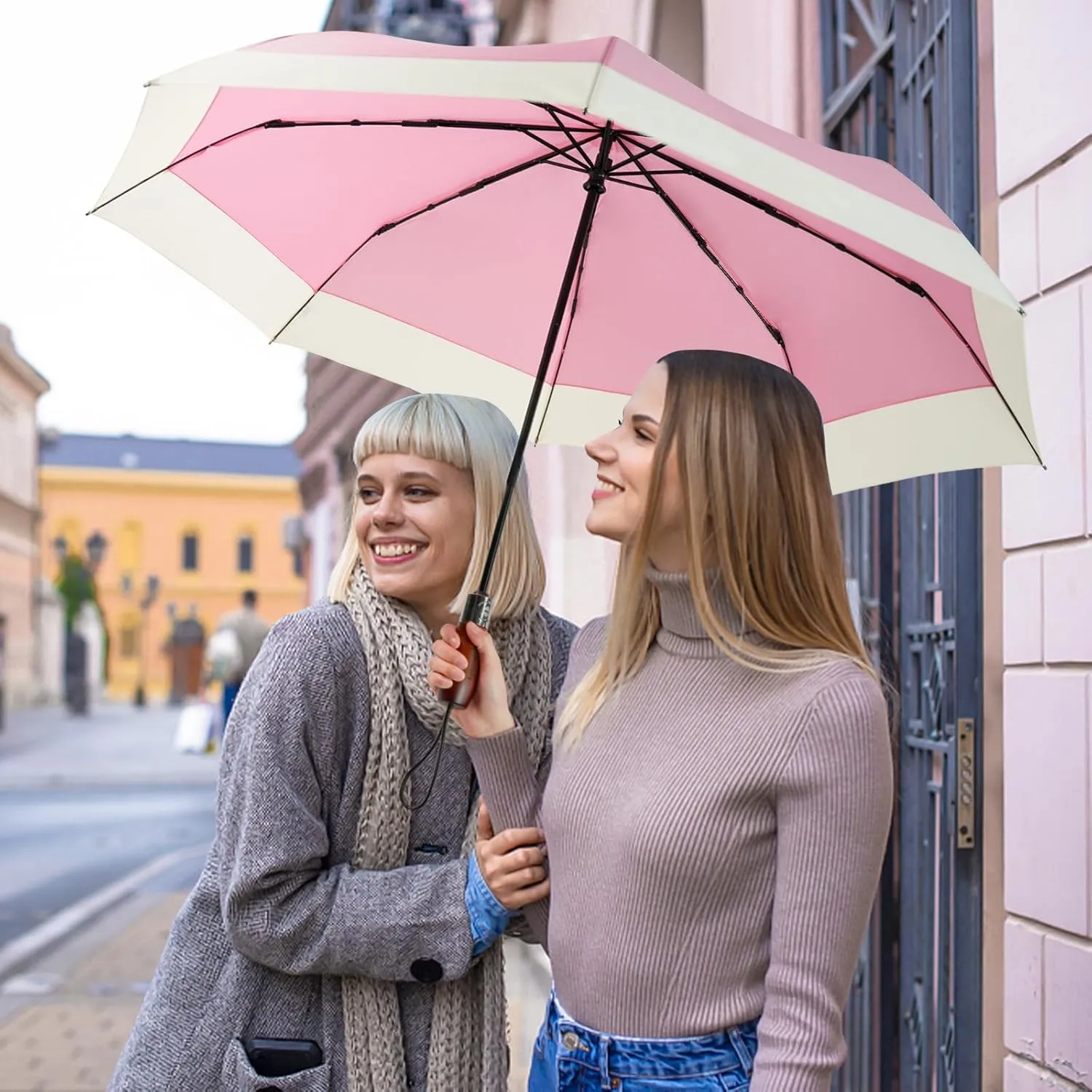 Lejorain Compact Golf Umbrella Large - 54inch Travel Big Portable Automatic Folding Umbrella Windproof for Men Heavy Duty 210T Dupont Teflon Coated Umbrella for Rain