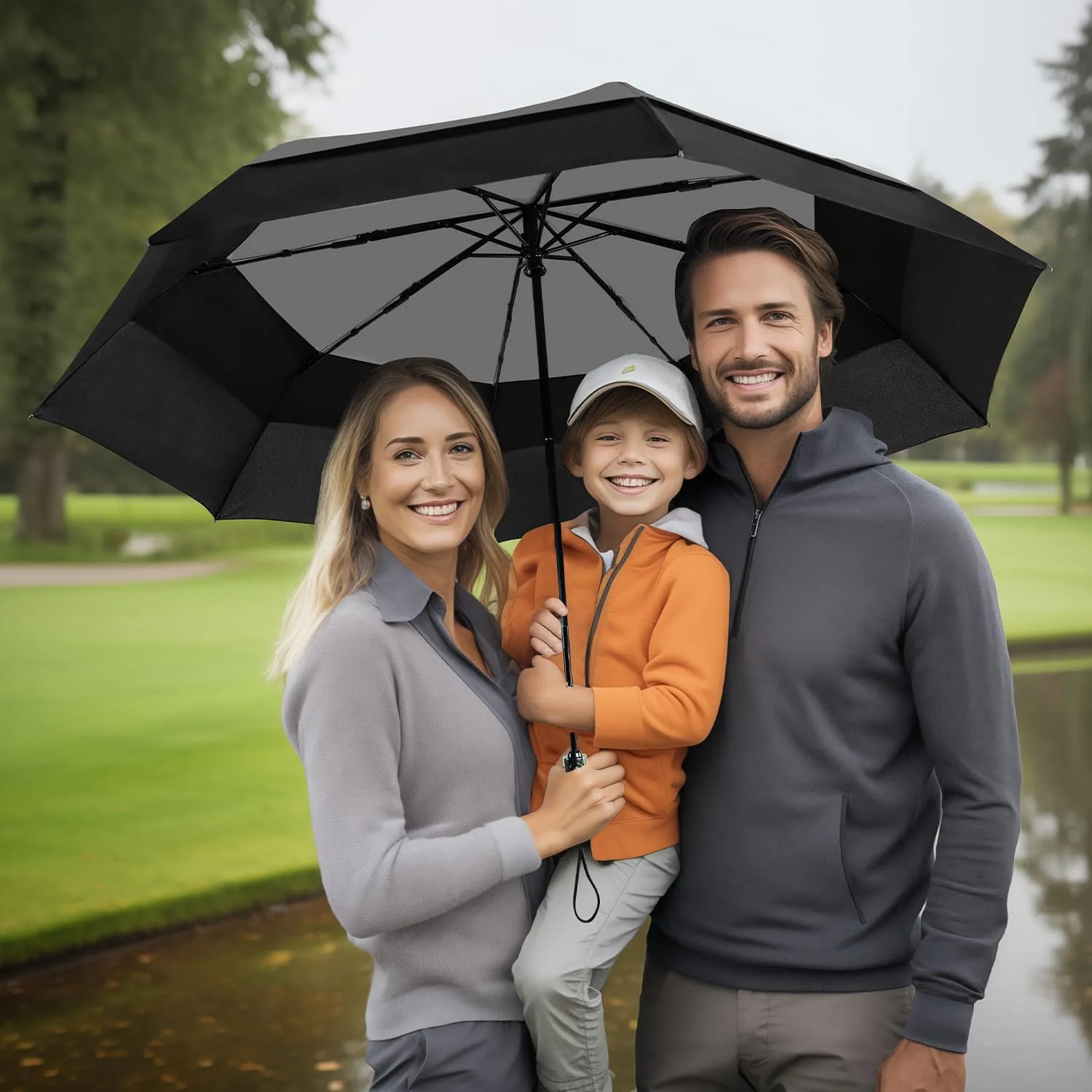 Lejorain Large Compact Golf Umbrella - Oversized Auto Open Close Folding Golf Umbrella Travel 210T Dupont Teflon Coated Vented Windproof Double Canopy for Women Men