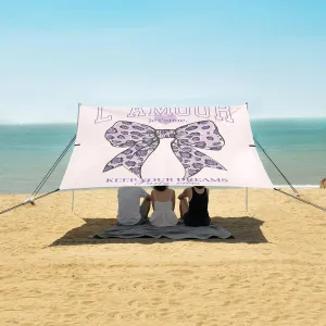 Leopard Print Bow Ribbon Beach Camping Tent Sun Shelter for Whole Family, Beach Shade Canopy with UPF50  UV Protection,Easy Set Up and Carry,Outdoor Shade for Trips, Fishing, Backyard Fun Picni
