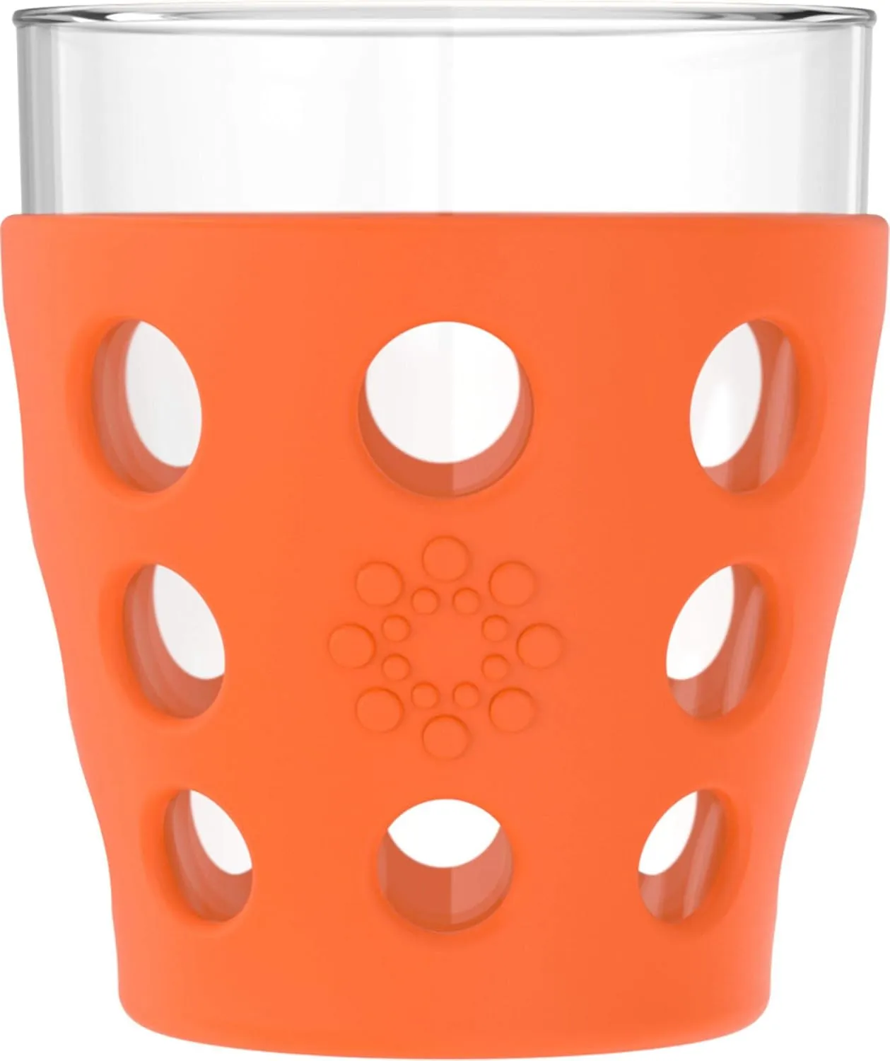 Lifefactory 10-Ounce BPA-Free Indoor/Outdoor Beverage Glass with Protective Silicone Sleeve, 4-Pack, Orange, Grass Green, Cobalt, Huckleberry