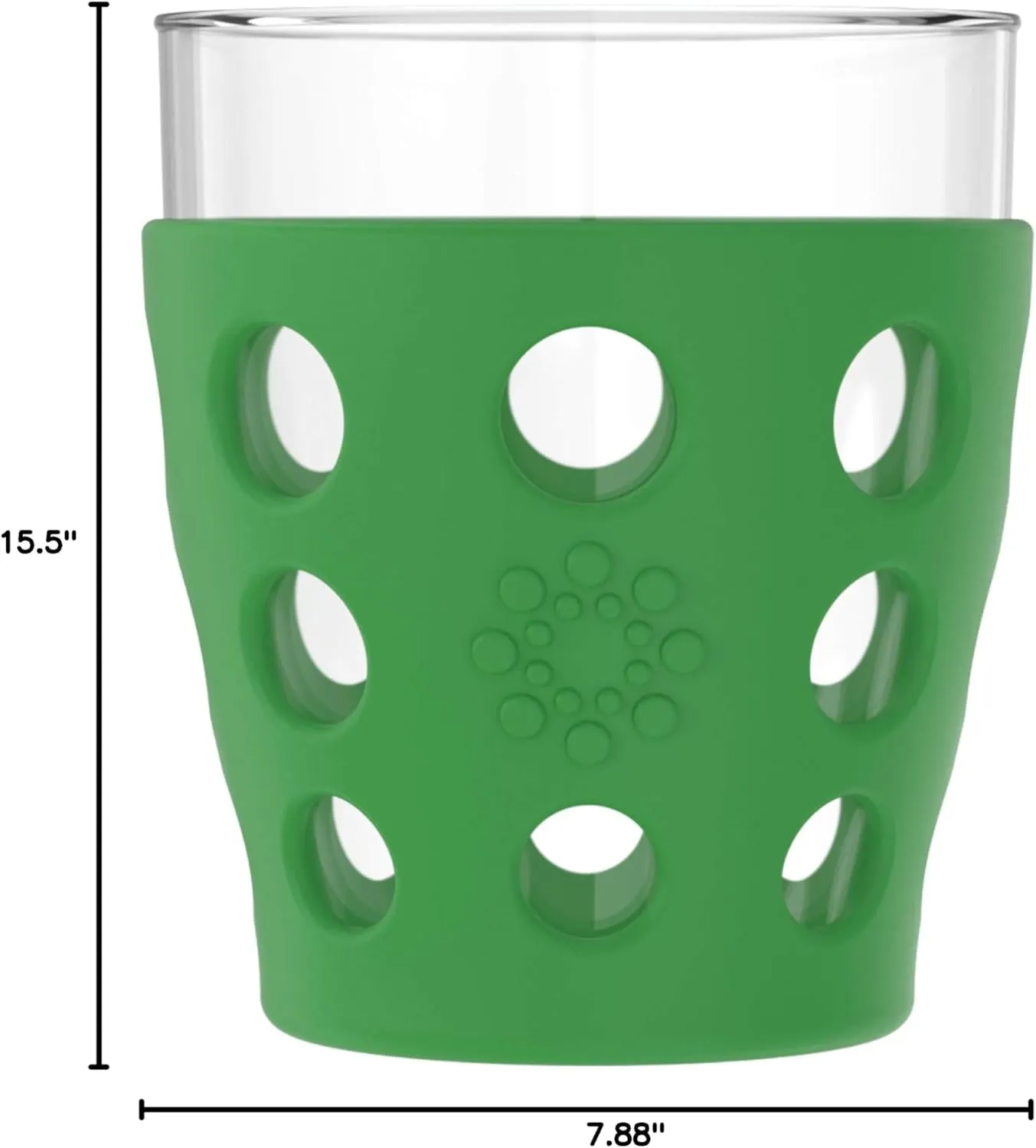 Lifefactory 10-Ounce BPA-Free Indoor/Outdoor Beverage Glass with Protective Silicone Sleeve, 4-Pack, Orange, Grass Green, Cobalt, Huckleberry