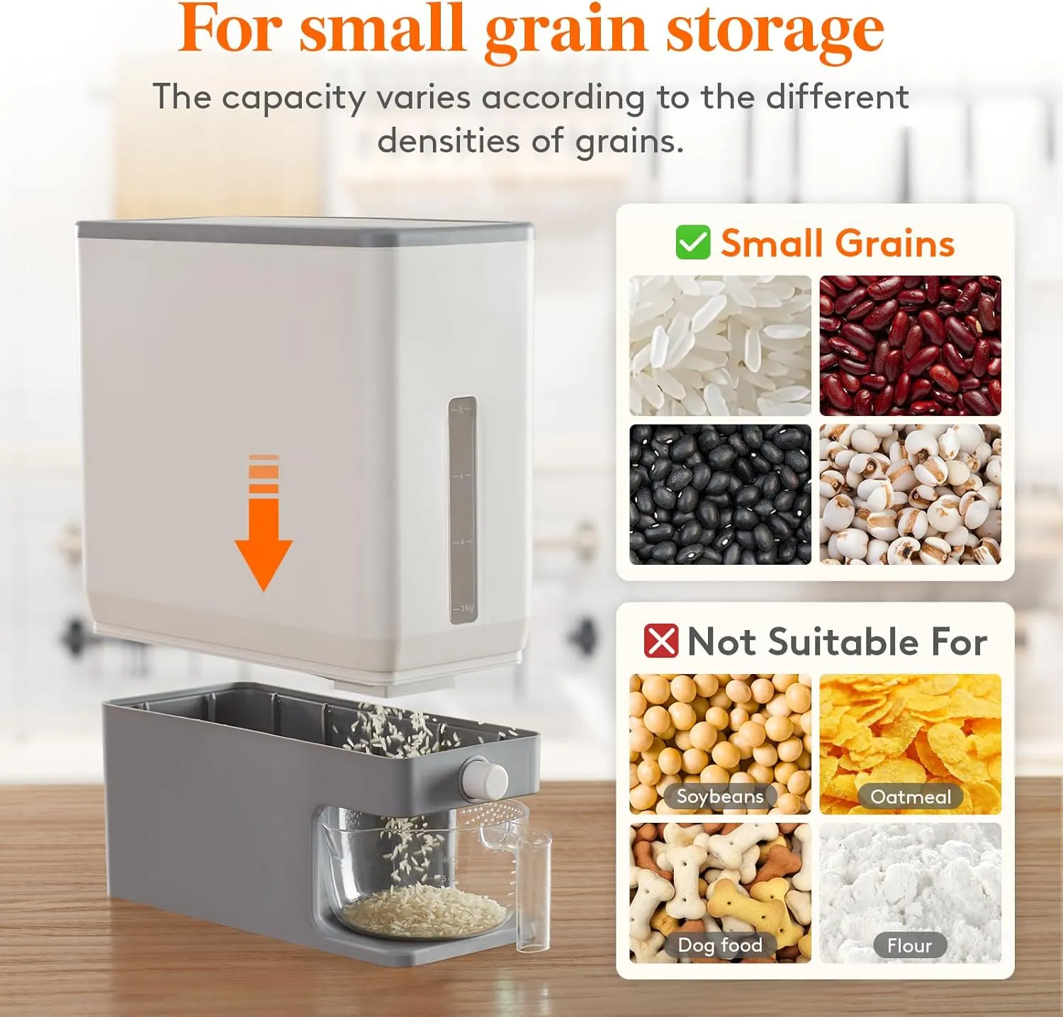 Lifewit Rice Dispenser 25 Lbs(11.3kg), Rice Storage Container Sealed Moisture Proof with Measuring Cup for Kitchen Pantry Household, BPA-Free