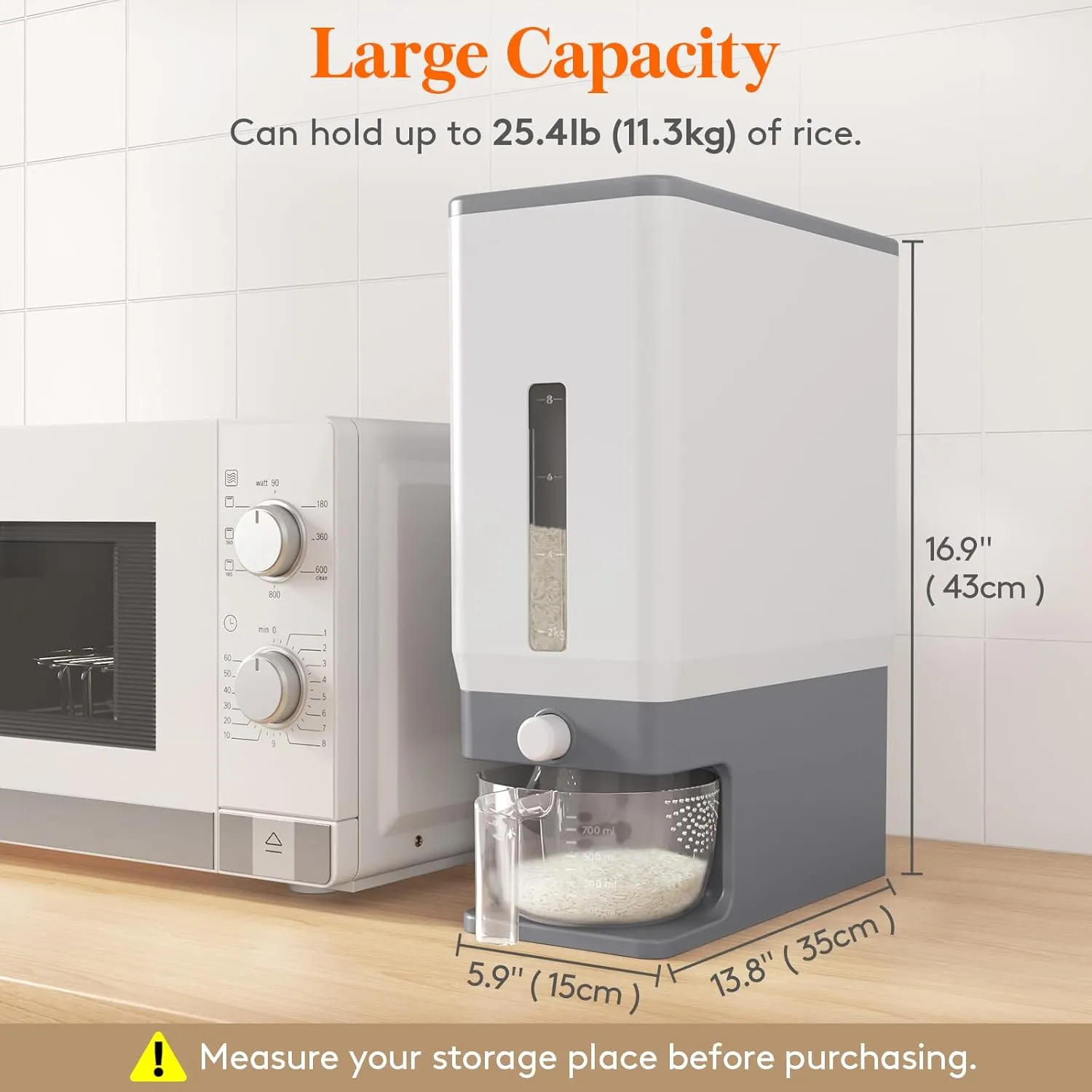 Lifewit Rice Dispenser 25 Lbs(11.3kg), Rice Storage Container Sealed Moisture Proof with Measuring Cup for Kitchen Pantry Household, BPA-Free