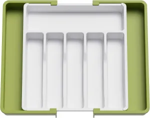 Lifewit Silverware Drawer Organizer, Expandable Utensil Tray for Kitchen, BPA Free Flatware and Cutlery Holder, Adjustable Plastic Storage for Spoons Forks Knives, Large, Green&White