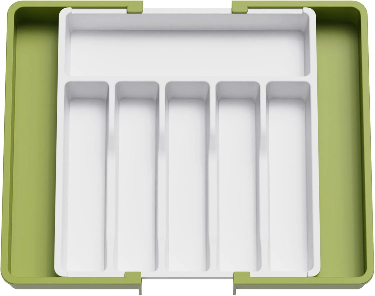 Lifewit Silverware Drawer Organizer, Expandable Utensil Tray for Kitchen, BPA Free Flatware and Cutlery Holder, Adjustable Plastic Storage for Spoons Forks Knives, Large, Green&White