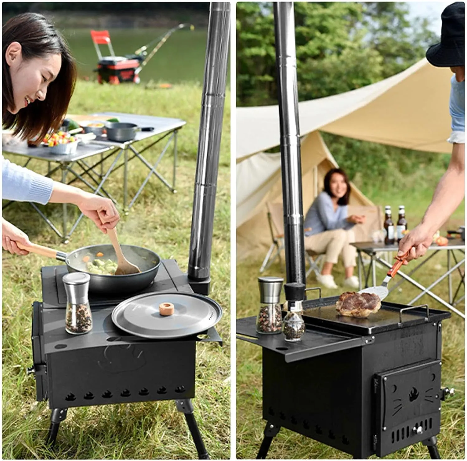 Lightweight Portable Wood Burning Stove Camping Backpacking Stove Stainless Steel Folding Wood Stove for Outdoor Hiking Camping Picnic