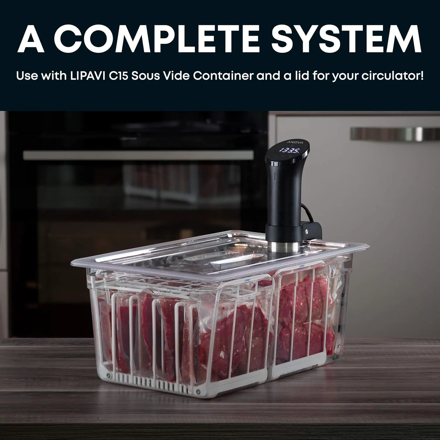 LIPAVI N15X Sous Vide Rack with Anti Float - Adjustable, Collapsible, Ensures even warming with Sous Vide Cooking - White Polycarbonate with 316L Stainless steel weights - Fits C15 Container