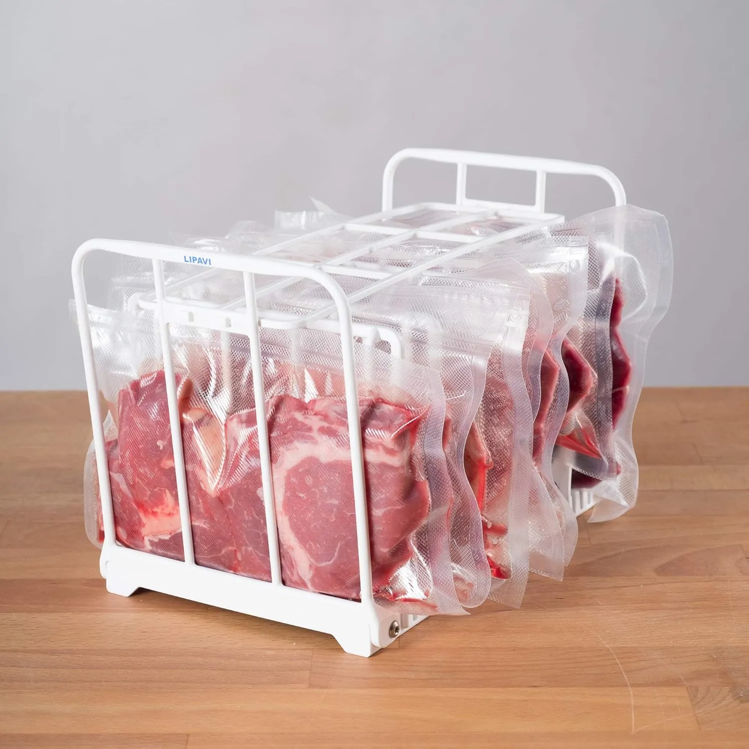 LIPAVI N15X Sous Vide Rack with Anti Float - Adjustable, Collapsible, Ensures even warming with Sous Vide Cooking - White Polycarbonate with 316L Stainless steel weights - Fits C15 Container