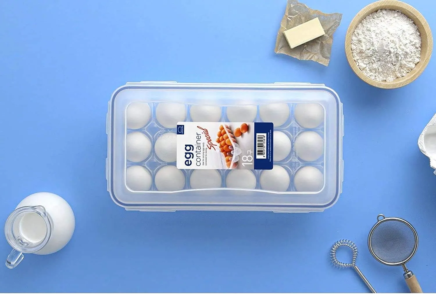 Lock & Lock HPL955 Egg Storer for 18 Eggs- Clear/Blue, 32 x 17.5 x 32 cm