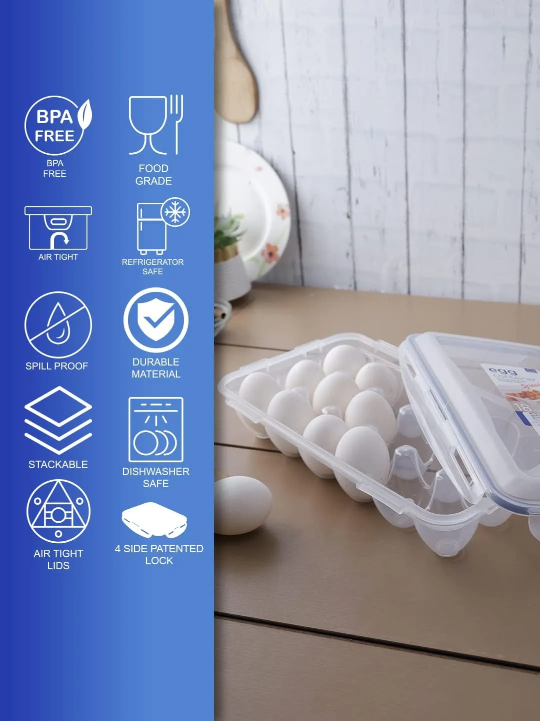 Lock & Lock HPL955 Egg Storer for 18 Eggs- Clear/Blue, 32 x 17.5 x 32 cm