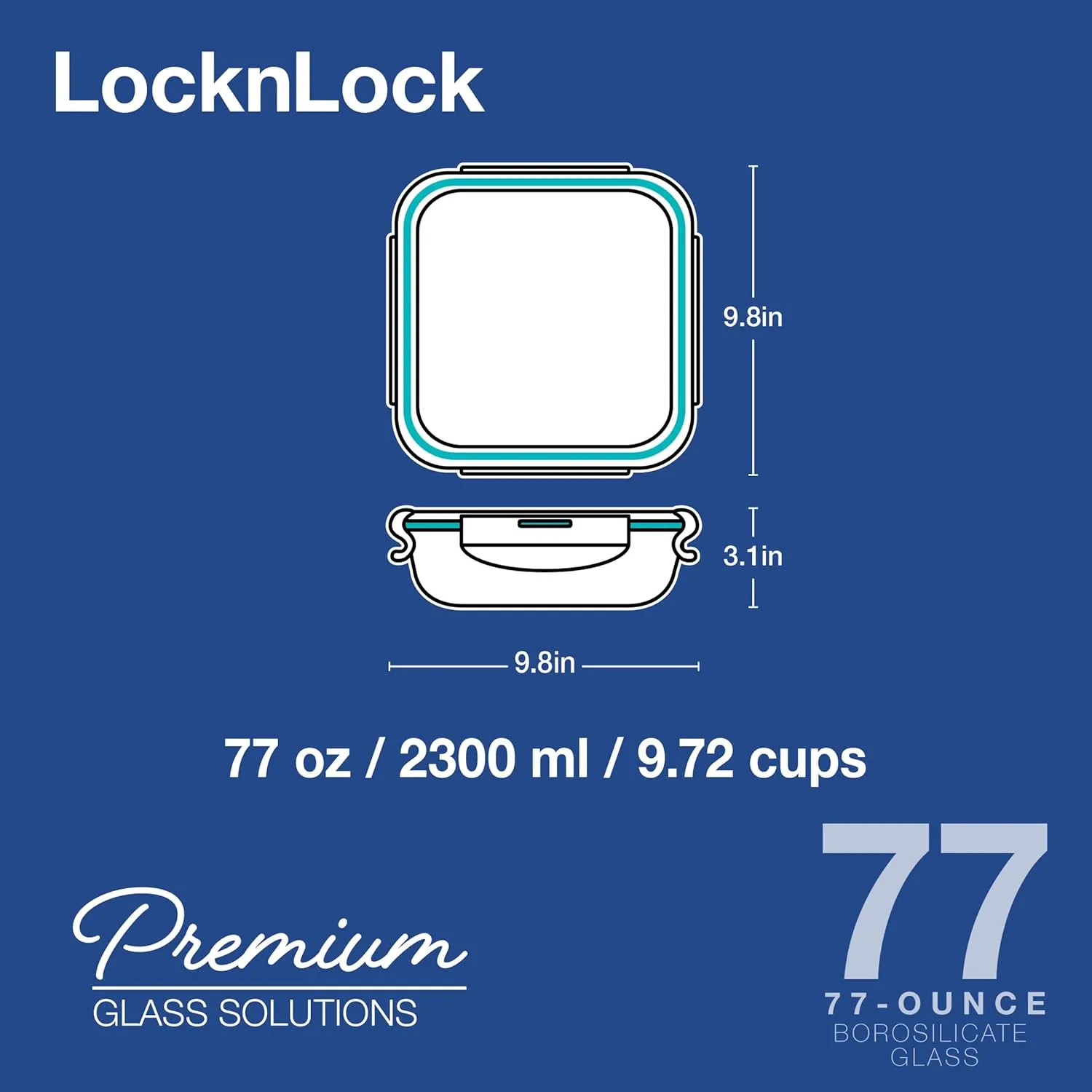 LocknLock Purely Better Glass Square Baker/Food Storage Container with Lid, 8 Inch x 8 Inch, Clear