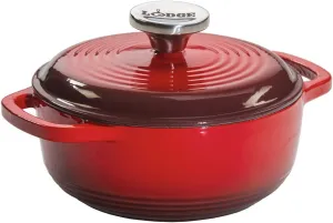 Lodge 1.5 Quart Enameled Cast Iron Dutch Oven with Lid – Dual Handles – Oven Safe up to 500° F or on Stovetop - Use to Marinate, Cook, Bake, Refrigerate and Serve – Red