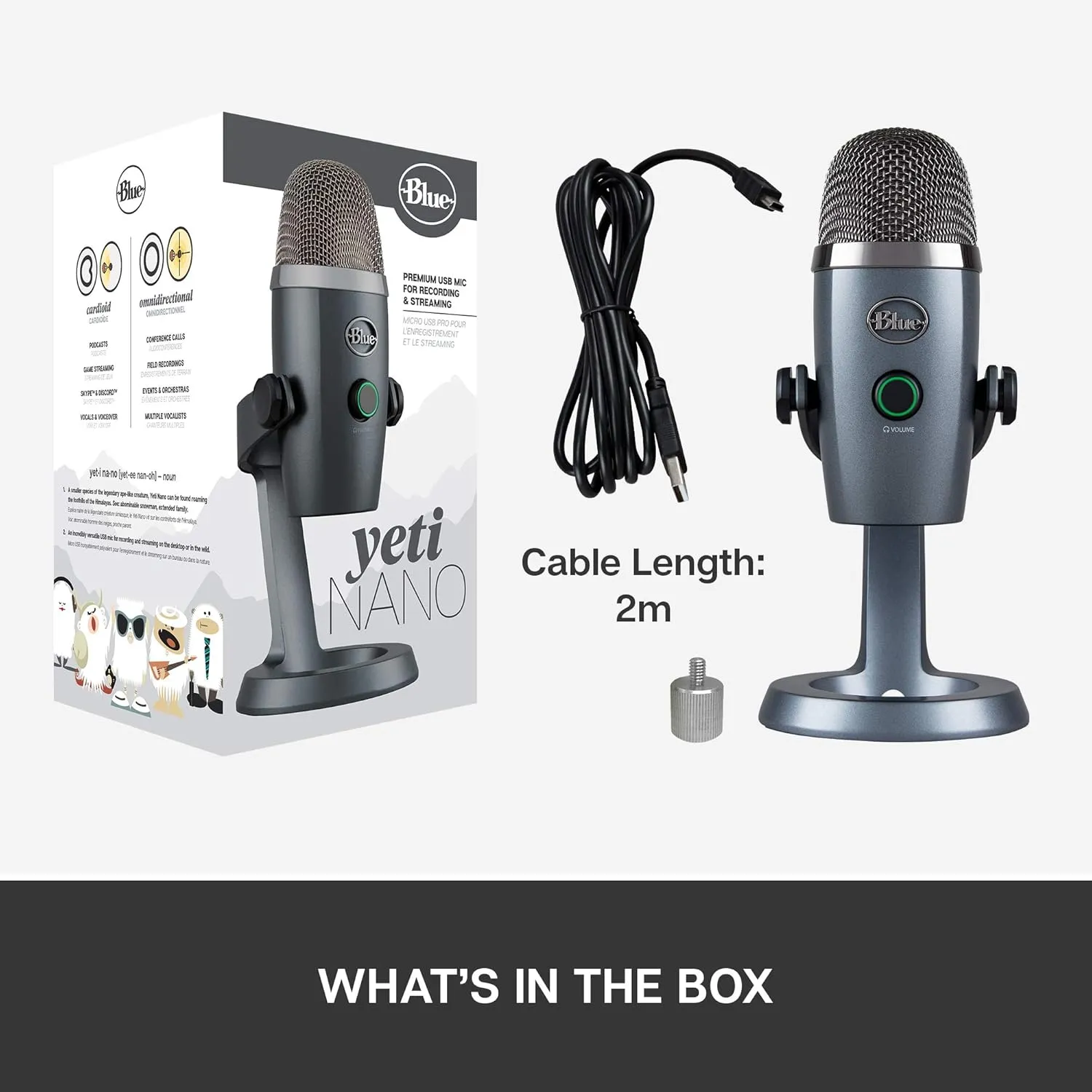 Logitech for Creators Blue Yeti Nano USB Microphone for Gaming, Streaming, Podcasting,Twitch, YouTube, Discord, Recording for PC and Mac, Plug & Play - Shadow Grey