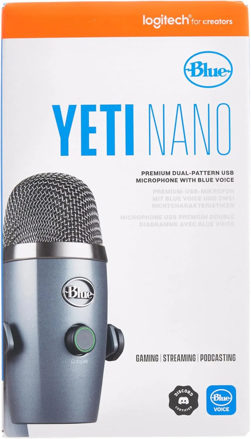 Logitech for Creators Blue Yeti Nano USB Microphone for Gaming, Streaming, Podcasting,Twitch, YouTube, Discord, Recording for PC and Mac, Plug & Play - Shadow Grey