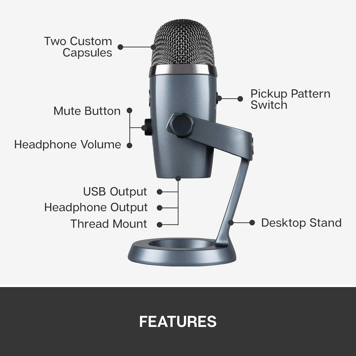 Logitech for Creators Blue Yeti Nano USB Microphone for Gaming, Streaming, Podcasting,Twitch, YouTube, Discord, Recording for PC and Mac, Plug & Play - Shadow Grey