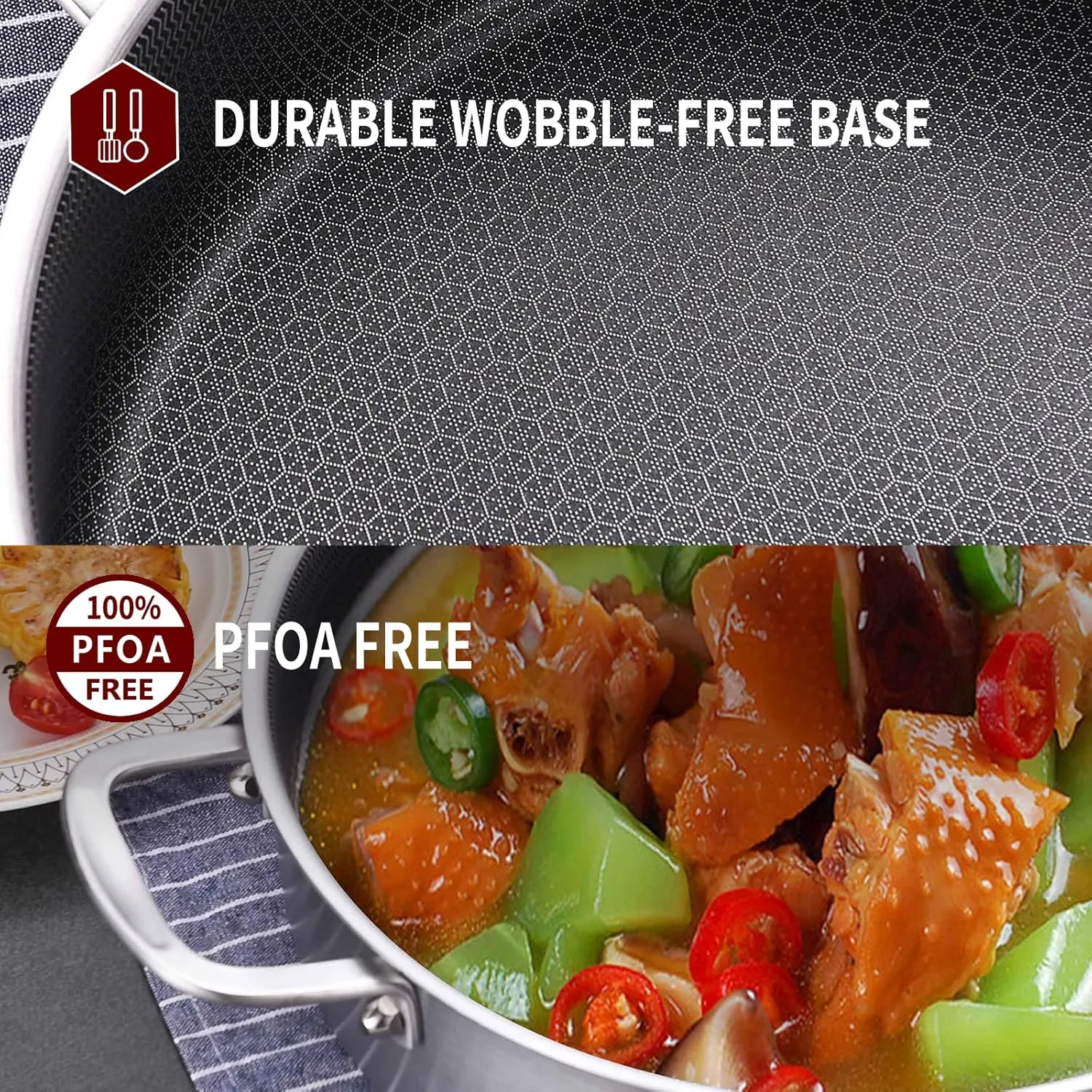LOLYKITCH 6 QT Tri-Ply Stainless Steel Non-Stick Sauté Pan with Lid,12 Inch Deep Frying Pan,Large Skillet,Jumbo Cooker,Induction Cooking Pan,Heavy Duty and Oven Safe.
