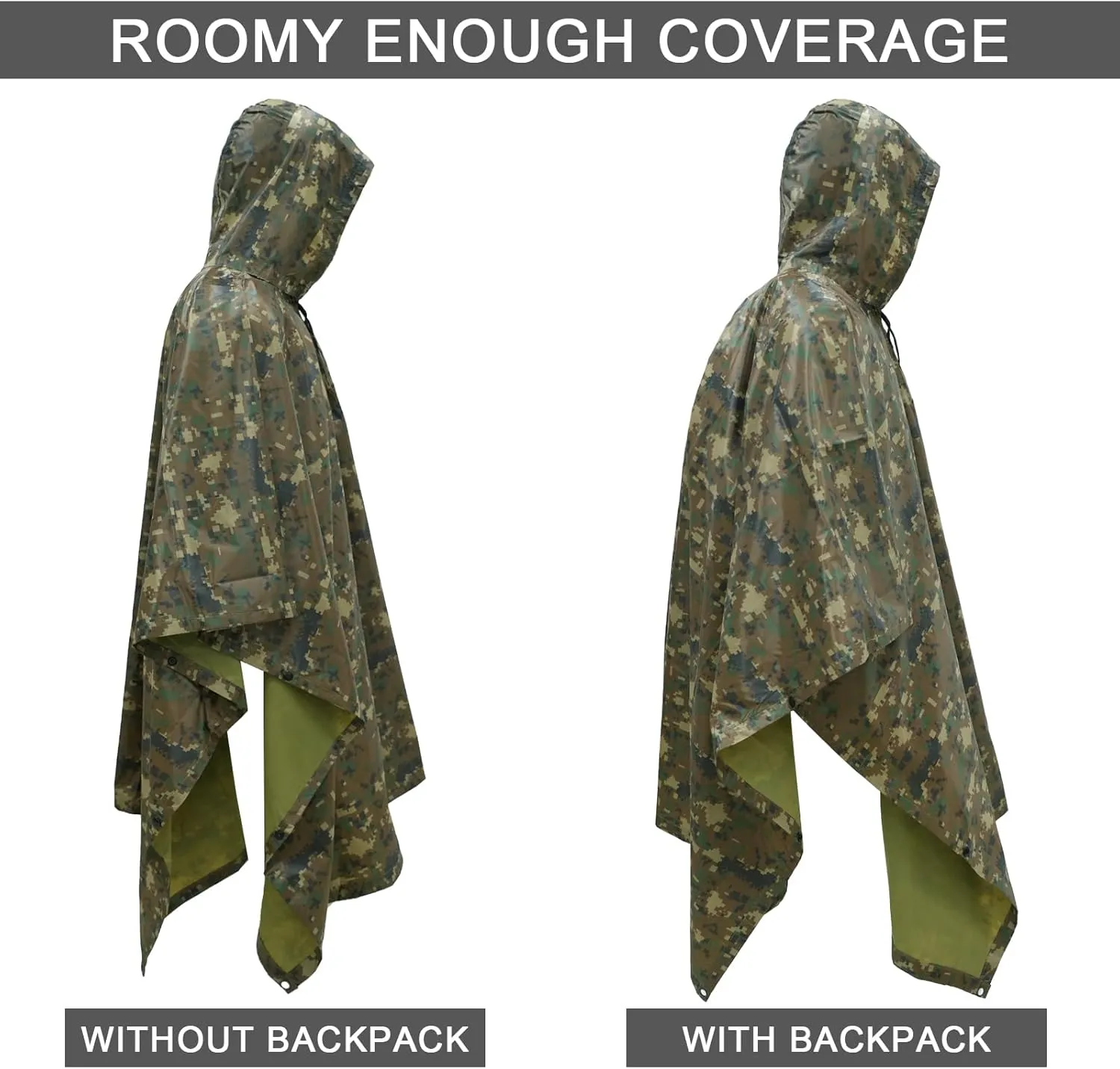 LOOGU Camo Rain Poncho with Hood Waterproof Lightweight Raincoat Rain Gear Men Women Outdoor Camping Hunting Hiking Fishing