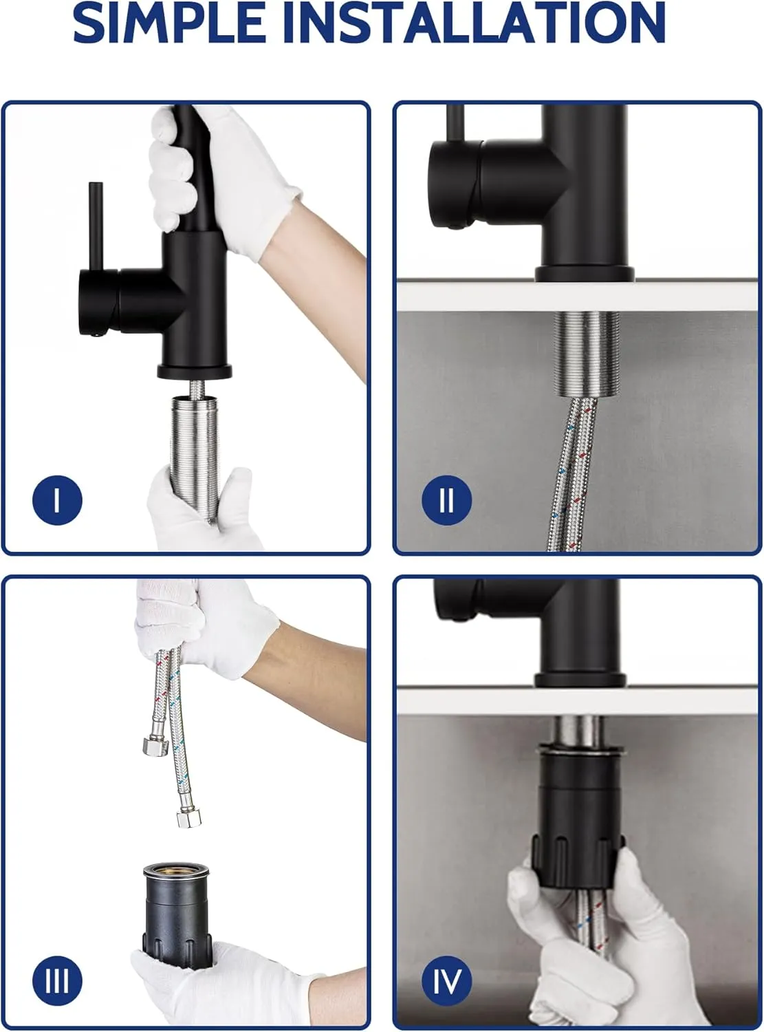 LUFEIDRA Black Kitchen Faucets with Pull Down Sprayer - High Arc Spring 304 Stainless Steel Single Hole Sink Faucet with Dual Function Pull-Down Sprayer for Bar Rv Kitchen, Matte Black