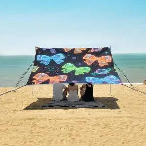 Luminous Bow Outer Space Beach Canopy Tent Anti-UV & Wind Resistant, Camping Sun Shelter Easy Setup Portable,Outdoor Shade Tents with Sandbags,Sand Shovels,Ground Pegs & Stability Poles