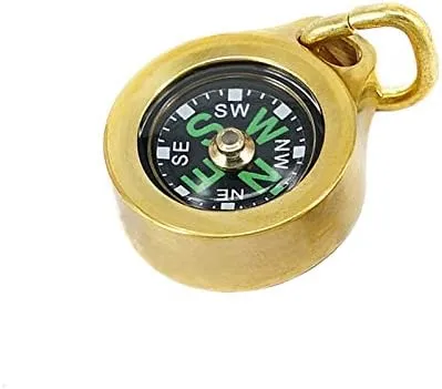 Luminous Waterproof Compass Pendant Outdoor Compass Keychain Necklace with Stainless Steel Bead Chain