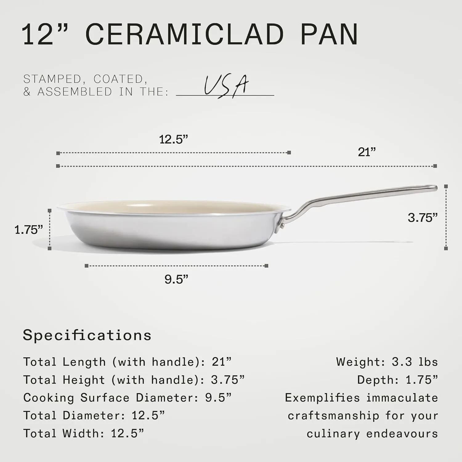 Made In Cookware - 12" CeramiClad Non Stick Frying Pan (Stainless Handle) - 5-Ply Stainless Clad with Stay-Cool Handle - Professional Cookware