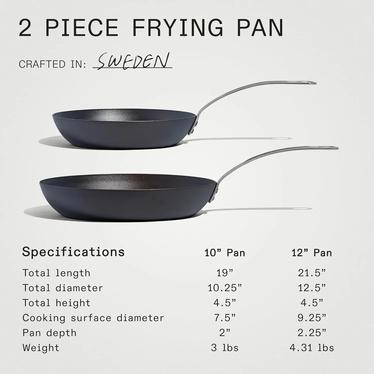 Made In Cookware - 2 Piece (Includes 10",12") Seasoned Carbon Steel Frying Pan - (Like Cast Iron, but Better) - Professional Cookware - Crafted in Sweden - Induction Compatible